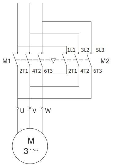 Power circuit connection of reversing contactors