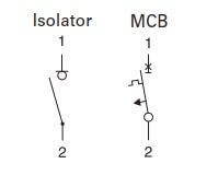 Circuit symbol isolator v MCB