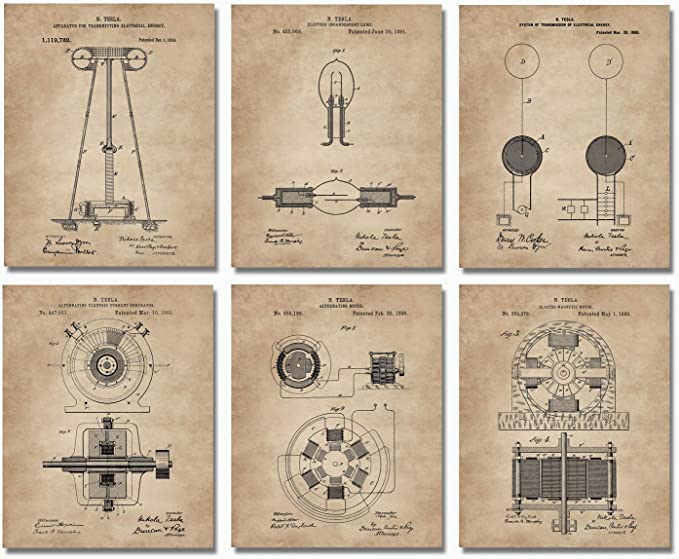 Nikola Tesla Wall Art Patent Prints